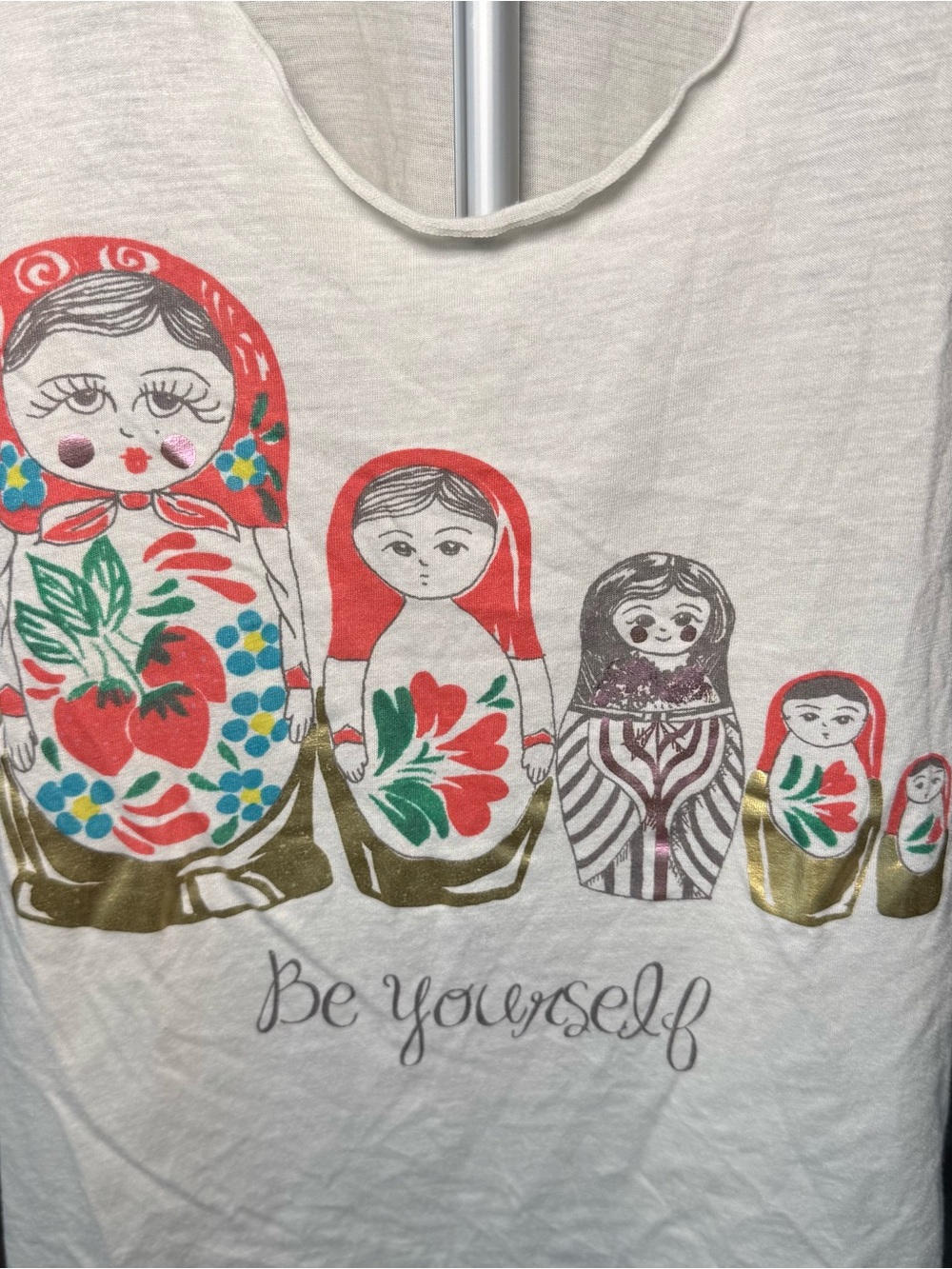 ‘Be Yourself’ Matryoshka Tank Top - Cream with Red & Gold - Picture 2 of 4
